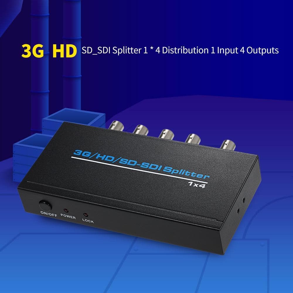 3G/HD/SD_SDI Splitter 1 * 4 Distribution 1 Input 4 Outputs Supports HD-SDI SD-SDI and 3G-SDI EU Plug