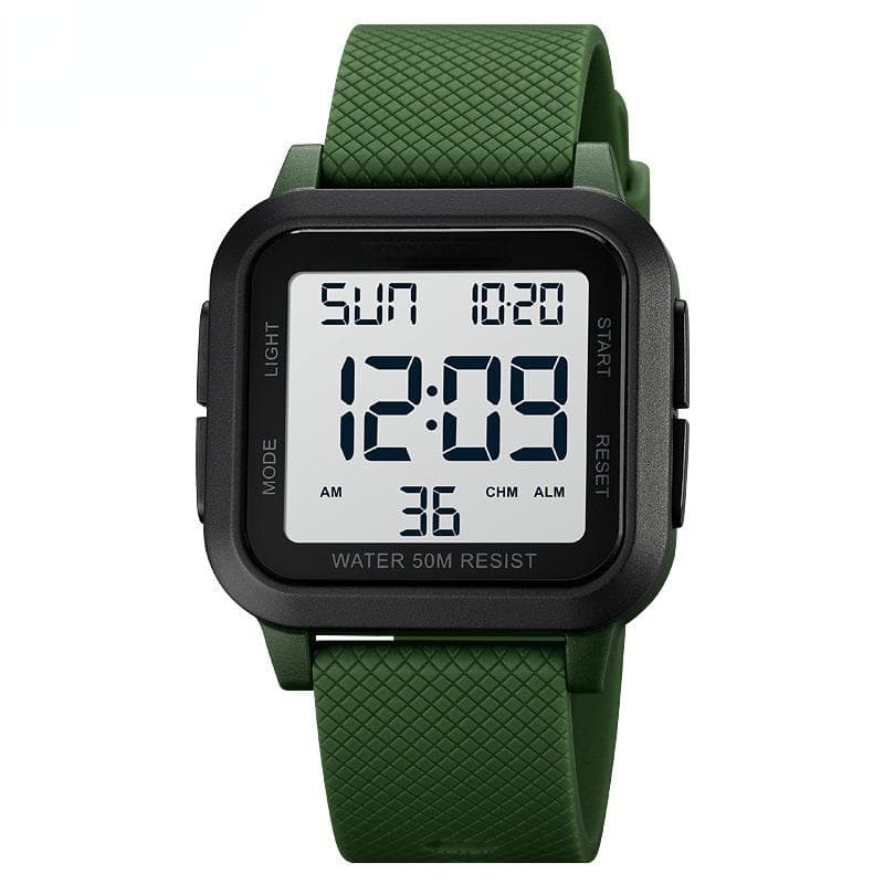 Sport Digital Watch Fashion Men's Watches LED Chronograph Date Countdown Electronic Wristwatch Waterproof Male Clock white/green