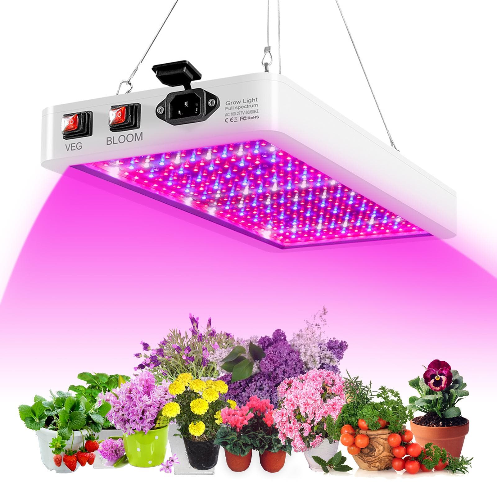 1000W LED Grow Light for Indoor Plants 216 LEDs Full Spectrum Veg and Bloom Dual Switch IP65 Waterproof Hanging Plant Growing Lamps 312 LEDs & US Plug