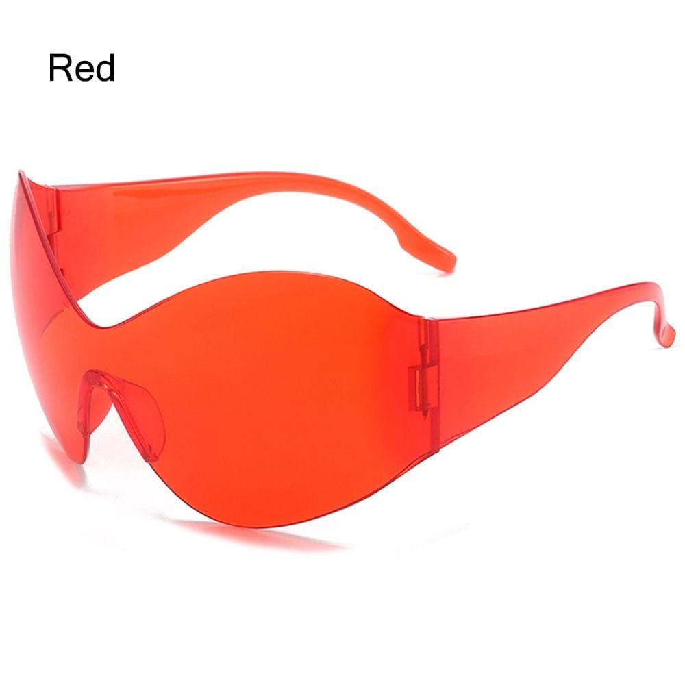 Trendy Rimless UV400 Protection Black Oversized Futuristic Sunglasses Y2K Wrap Around Shades