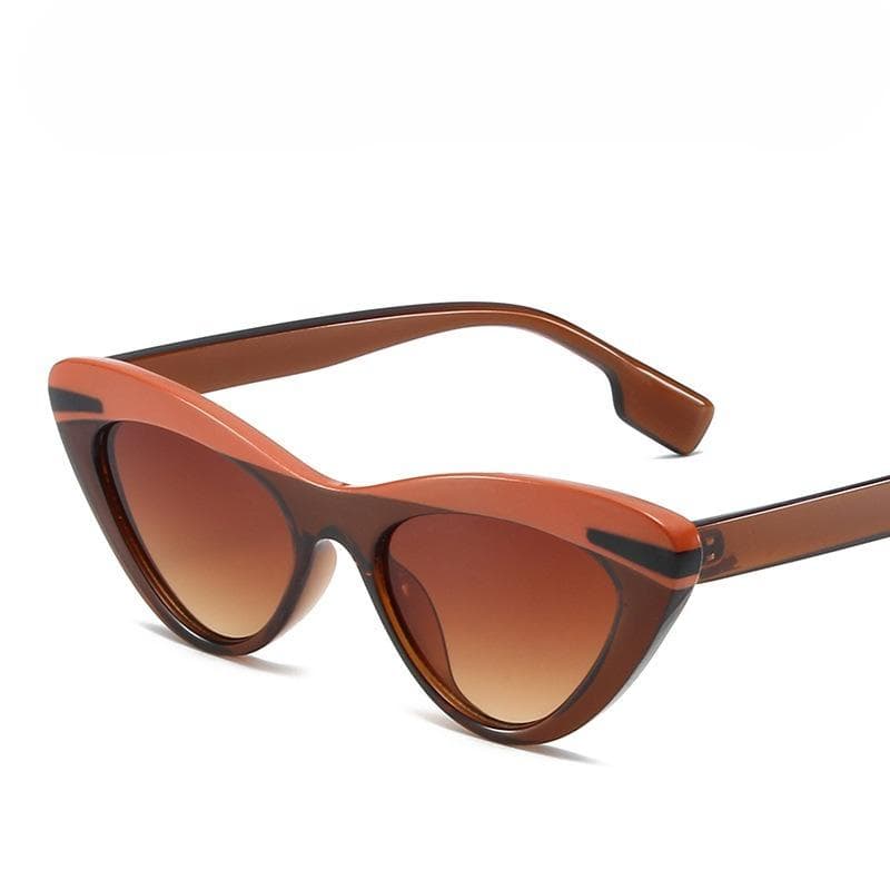 Fashion Sunglasses Women Small Frame Cat Eye Color Blocked Retro Sunshade Glasses Transparent Two Tone