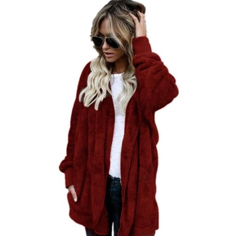 Winter Women's Plush Warm Jacket Mid-length Double-sided Anti-fur Coat 5XL wine red