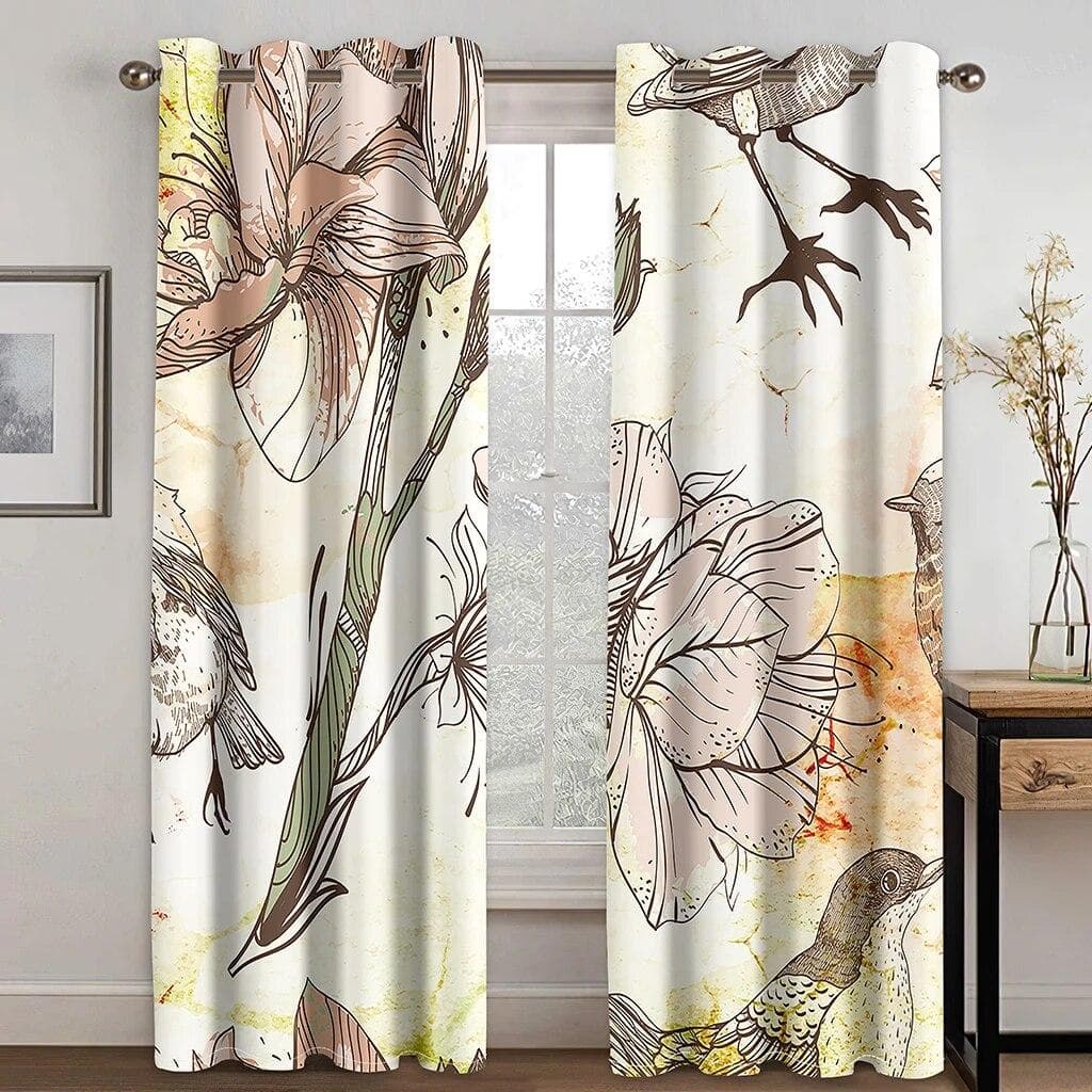 3D Flower Curtains For Living Room Bedroom Kitchen Black And White Vortex Three-dimensional Luxury Curtain For Windows Drapes W85xH200(CM)x2PCS-Grommet Top