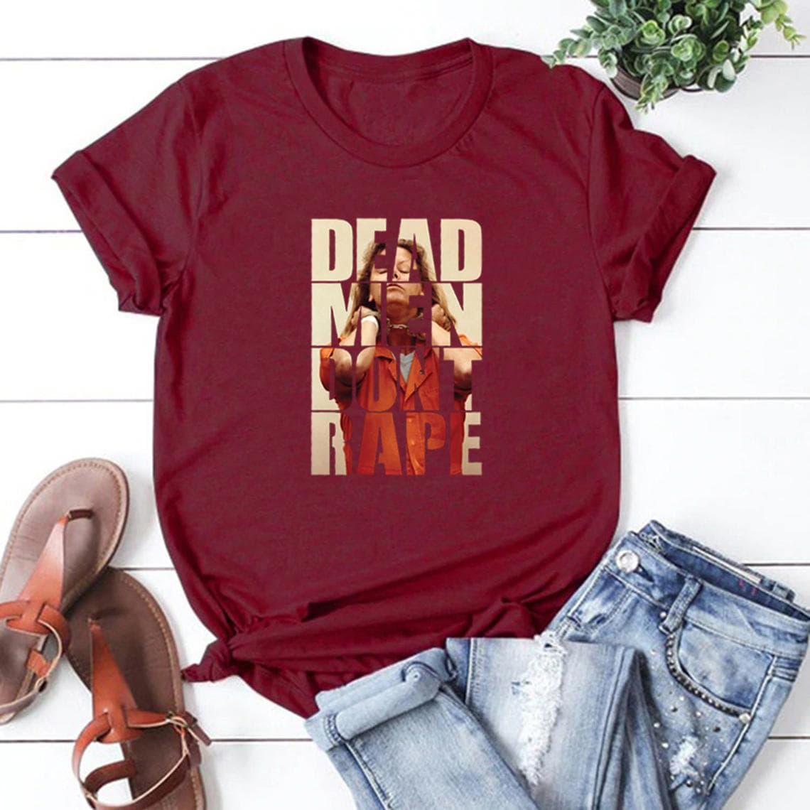 Dead Men Don't Rape T-Shirt Aileen Wuornos Tshirt American Serial Killer T-shirts Women Pro Choice Tshirts Equal Rights T Shirts XL burgundy
