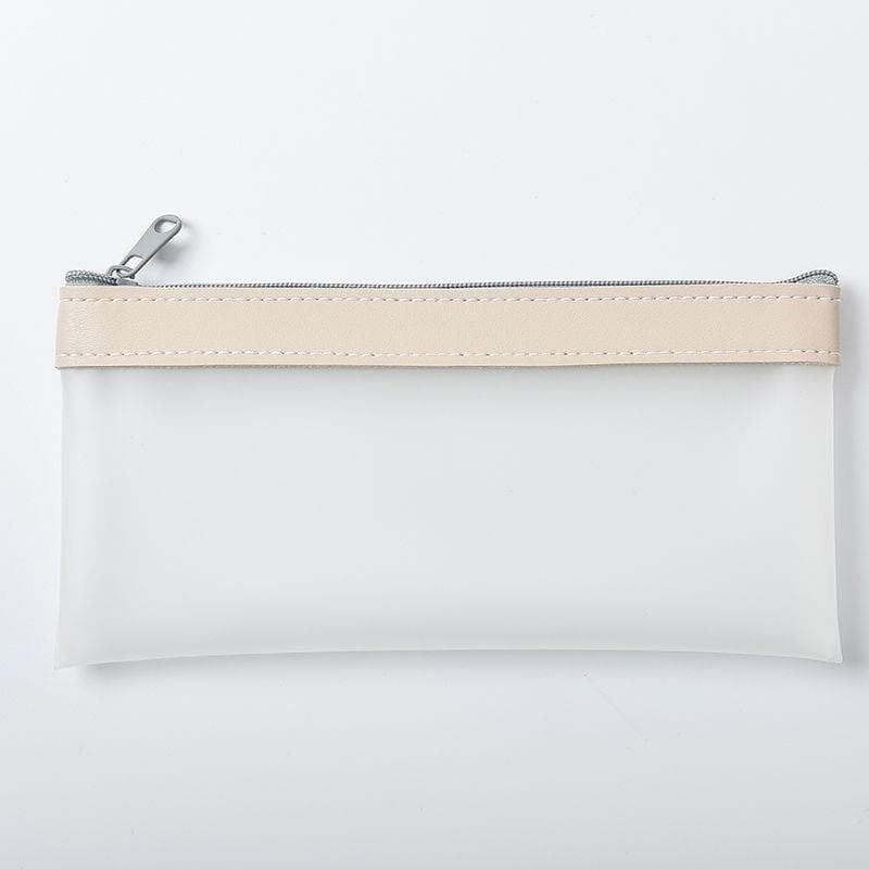 Simple Transparent Leather Pencil Case Korean Fashion Ins Pencil Bags Stationery Organizer Pencil Case School Pen Case beige