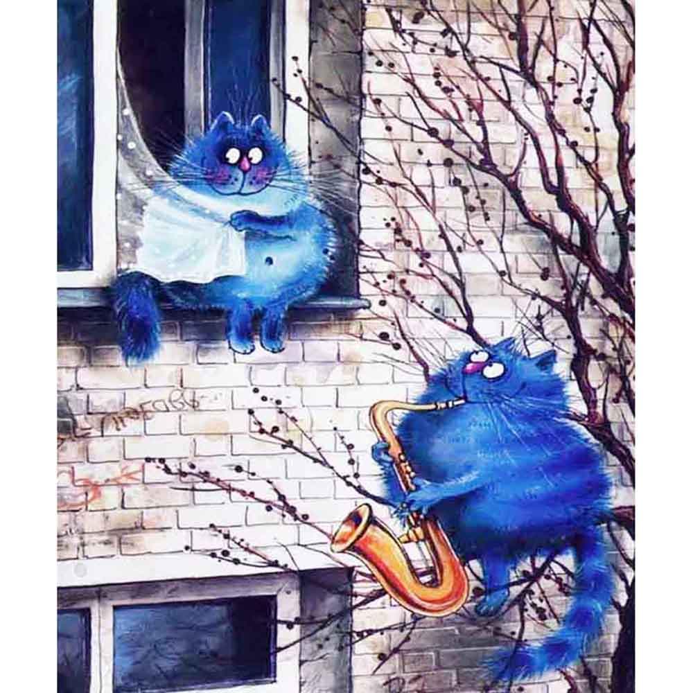 Cross Stitch Kit DIY Diamond Embroidery Blue cat Diamond Painting Mosaic Home Decor 20X30CM