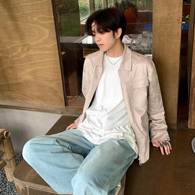 Suede Jacket Men's Autumn Korean Style Loose and Versatile Casual Lapel Work Wear Outer 2XL