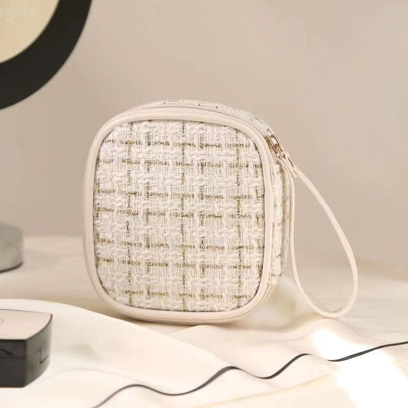 Simple Mini Makeup Storage Bag Ladies Portable Lipstick Key Coin Data Line Organizer Pouch Girl Napkins Tote Bag white