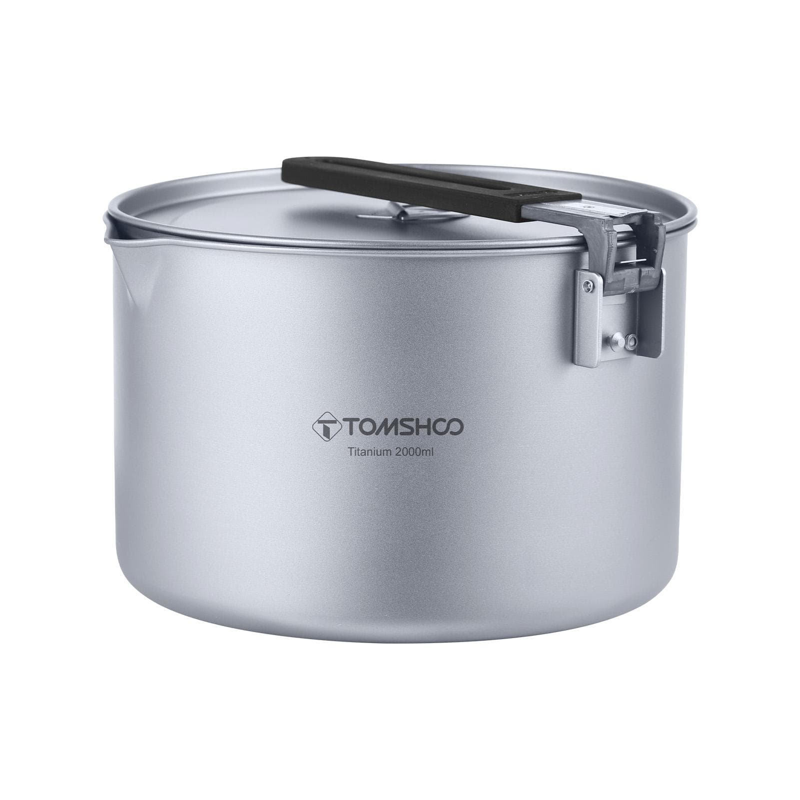 TOMSHOO Portable 2L Camping Soup Pot with Lid Collapsible Handle Outdoor Titanium Cooking Stock Pot 2L silver