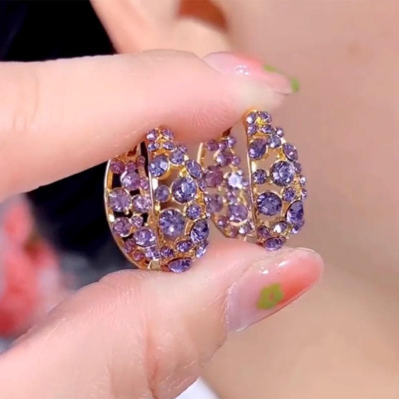 2024 Trendy Stylish Purple Rhinestone Hoop Earrings - Unique, Elegant, and Versatile Design Color Retention Plating purple
