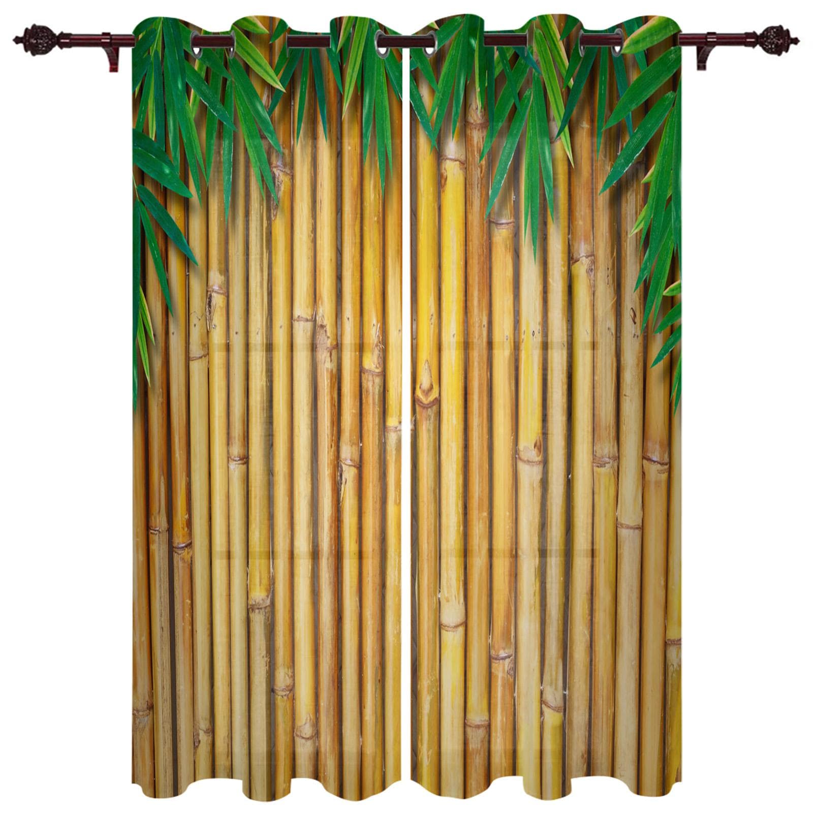 Green Bamboo Window Curtain for Bedroom Home Decor Living Room Backdrop Curtain Kitchen Curtain 135W x 135H(cm) x2