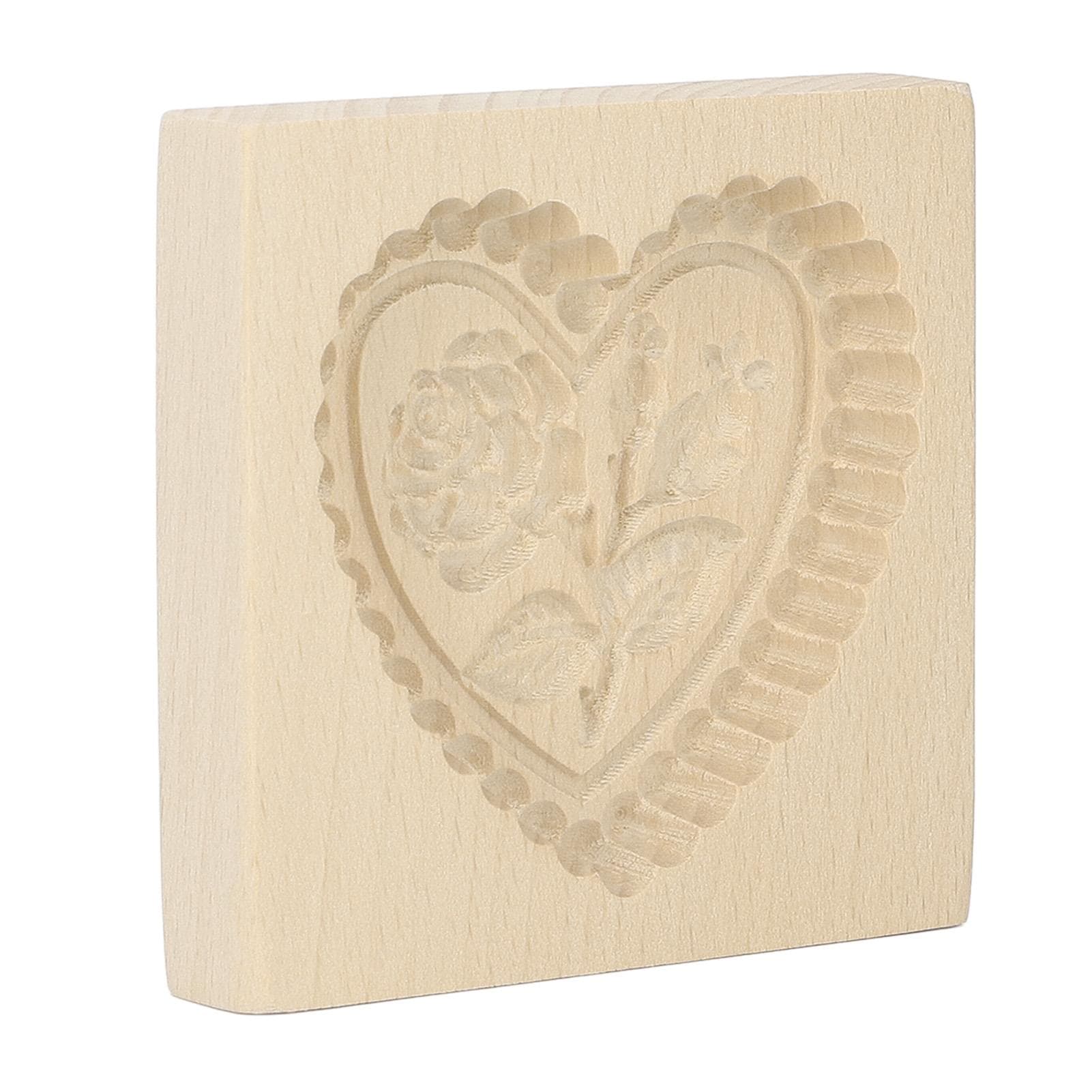 Wooden Cookie Mold Easy Release Reusable Washable Carved Biscuit Press Stamp Mold for Home Kitchen