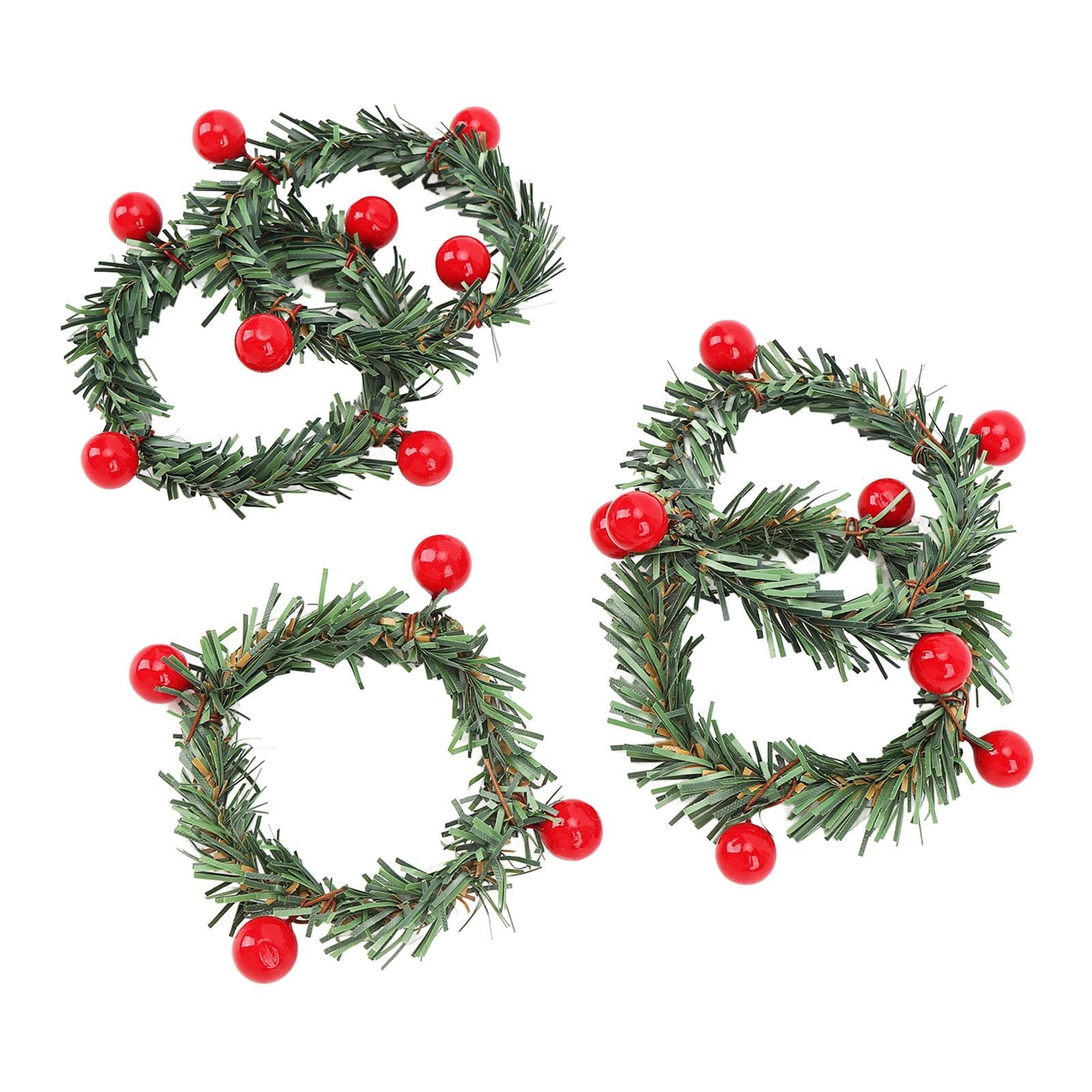 12Pcs Xmas Candle Rings Mini Wreaths Bulk for Pillars Tapers Artificial Berry with Grass Holiday