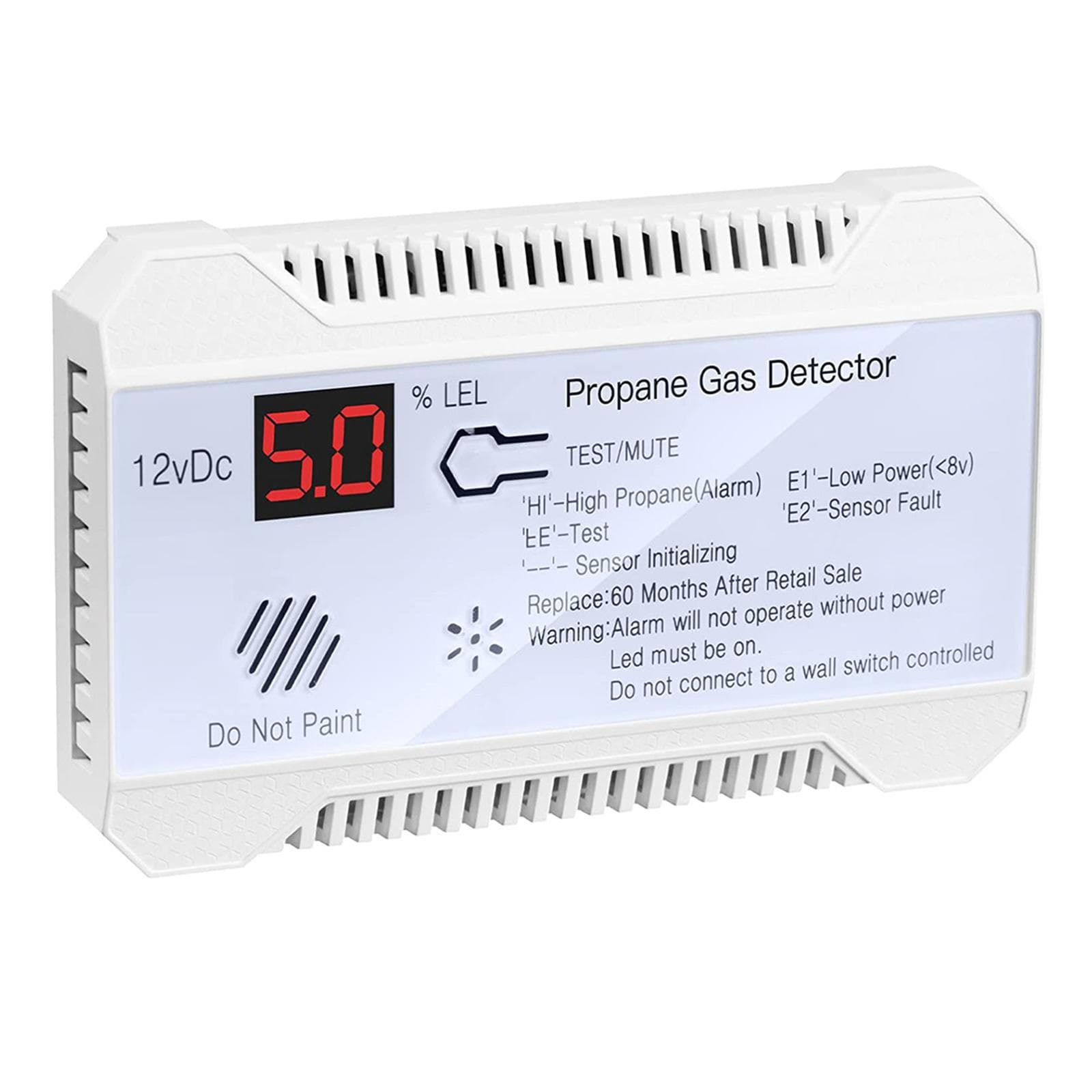 RV Propane Gas Detector 85dB Loud Alarm DC 12V, Mini Compact Design RV Propane Alarm for Trailer, white