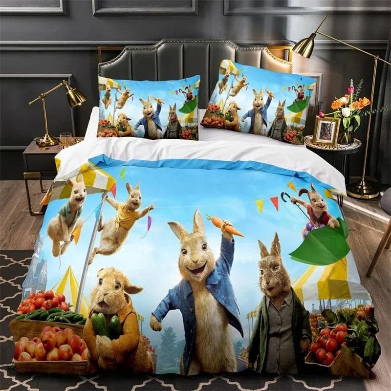 3D Print Peter the Rabbit Bedding Set,Duvet Cover Comforter Bed Set Quilt Cover Pillowcase,King Queen Twin Size Boys Girls EU Single 135x200cm