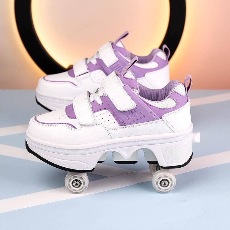 Runaway Shoes Four-wheel Pulley Shoes Boys Children Shoes with Wheels Girls Skating Shoes Double Wheel Row Deformed Shoes 37
