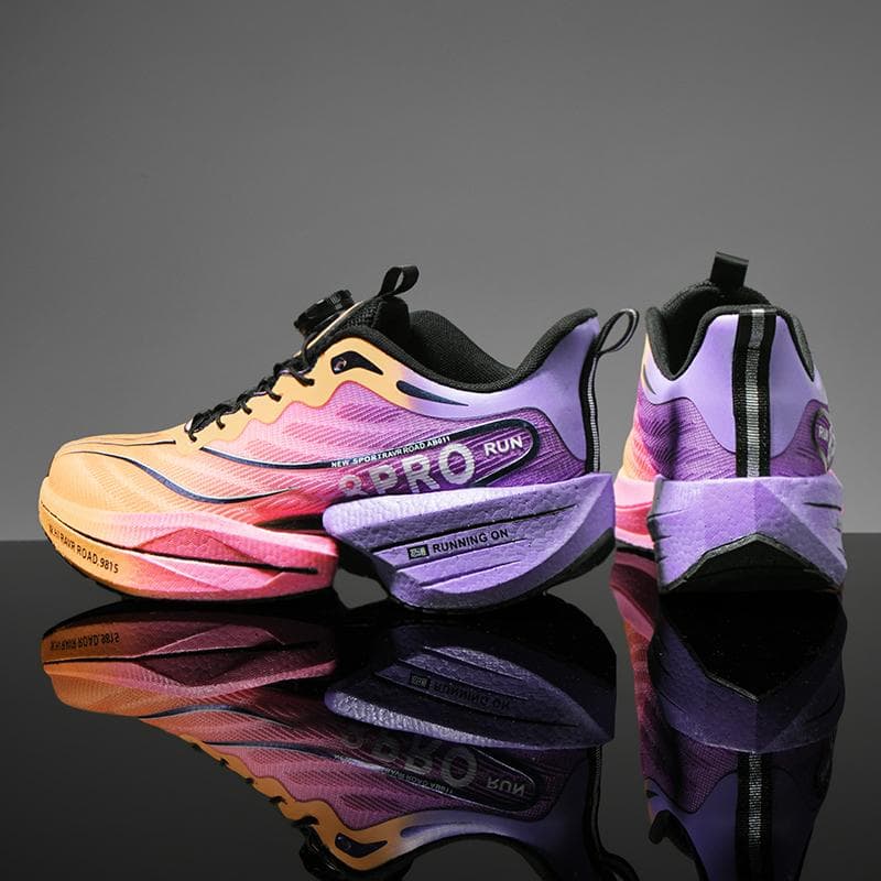 Male Sneakers Stylish Rotating Buckle Running Shoes Color Block Comfortable Non-slip Sporty Footwears Plus Size Men Shoes Mesh 37 purple