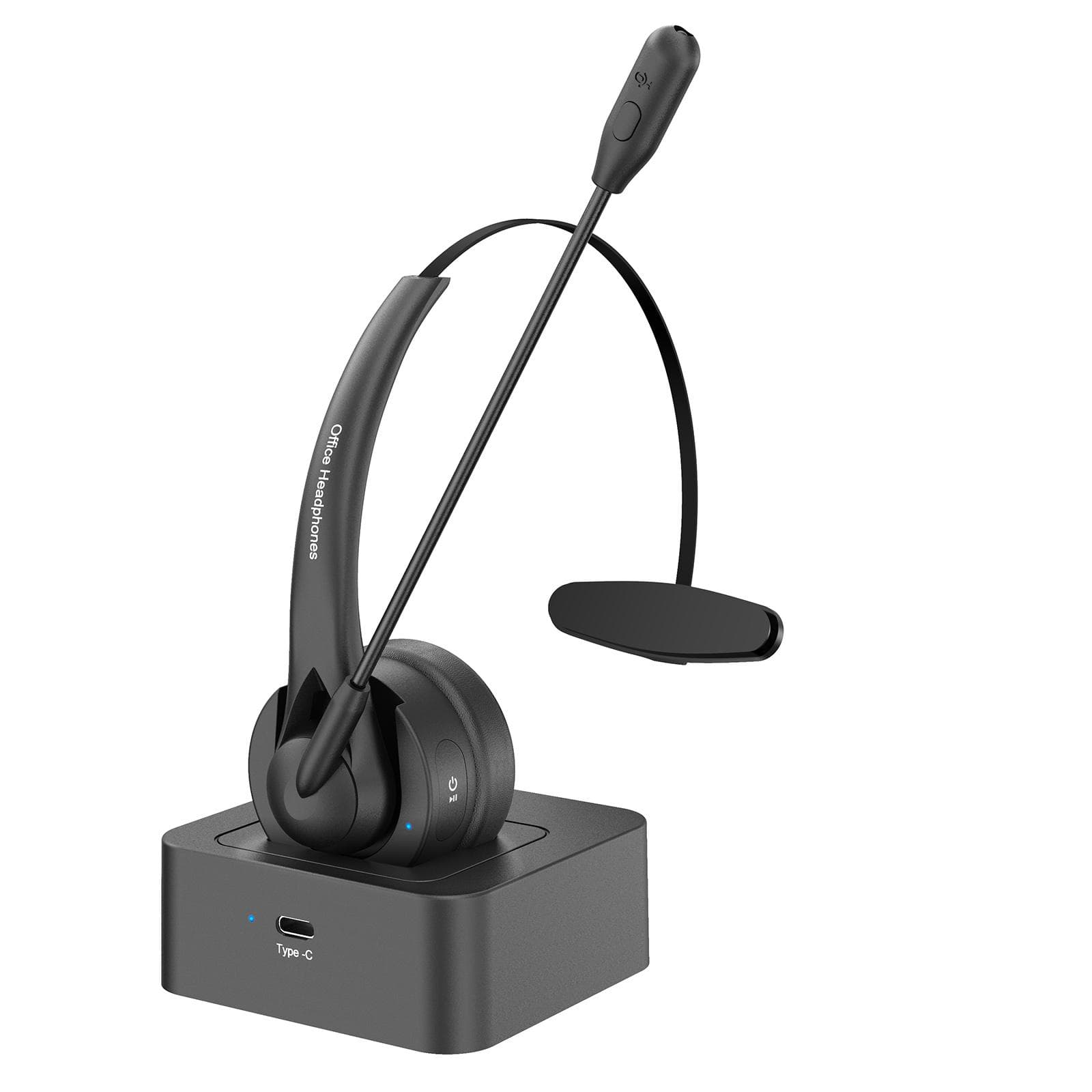 On Ear Headset BT 5.2 Wireless Headphones Call Center Earphone with Noise Cancelling Microphone Adjustable Headband Volume Control with Charging Dock black