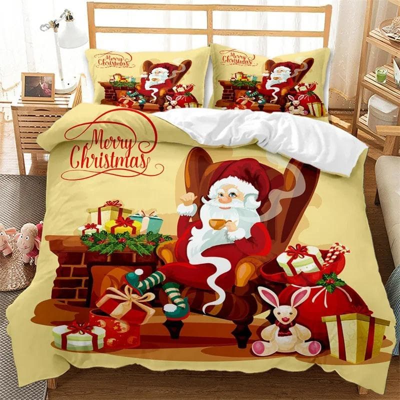3D Christmas Duvet Cover Set Red Colour Merry Christmas Theme Tree Gift Pattern For Kids Teens Adult Bedding Set King Queen Size 135x200cm 2pcs