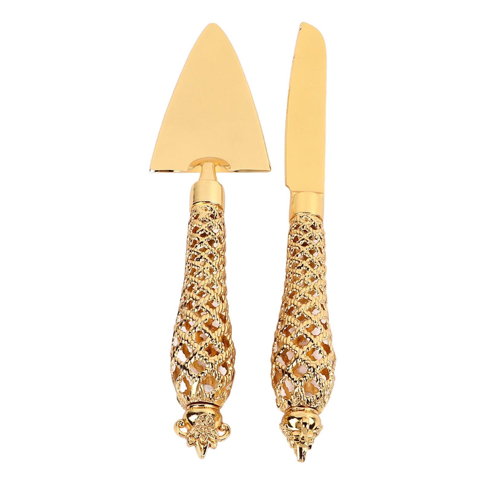 Gold Cake Knife and Server Set Vintage Engraved Cake Cutter Serving Spatula Set for Wedding