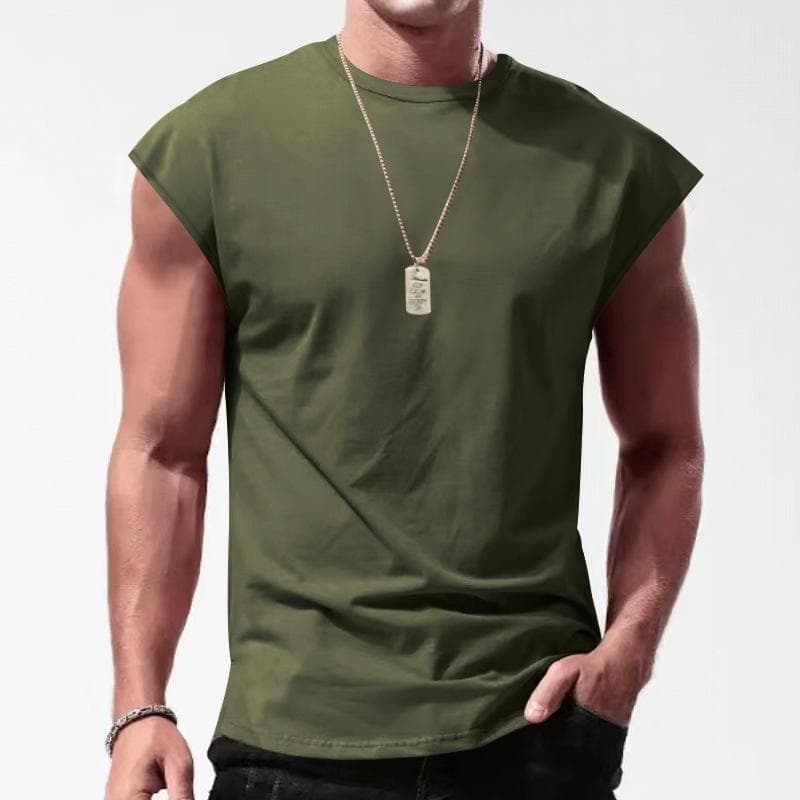 Men's Sleeveless T-shirt Summer Leisure Sports Loose Top Men Short Sleeve Bottom T Shirt for Men M army green