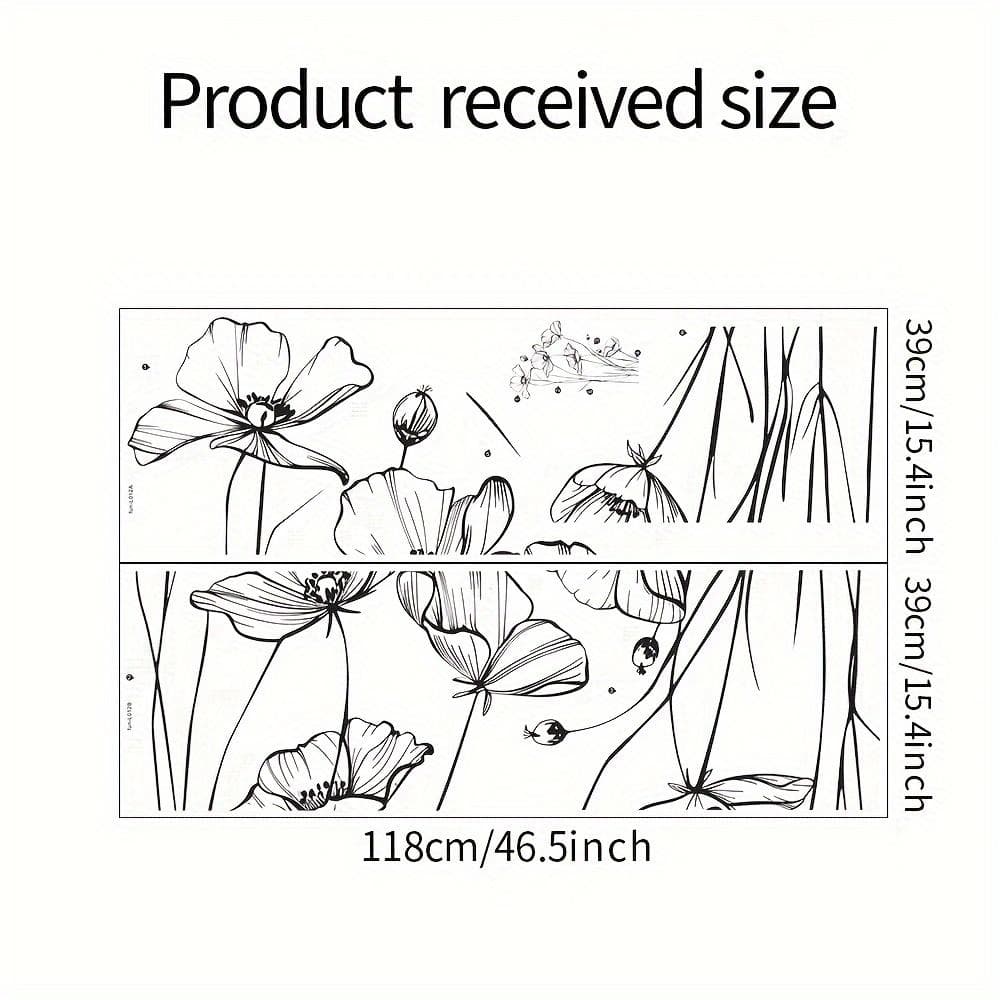 A Set of 2pcs, Minimalist Black and White Sketch Papaver Rhoeas Flower Wall Decals for Bedroom and Living Room Background Decoration