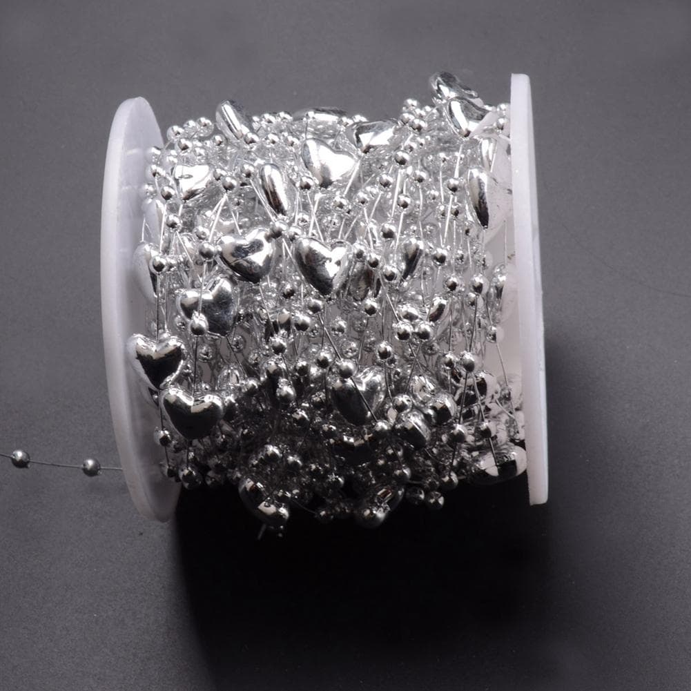 10m Fishing Line Heart Shape Beads Chain Wedding Christmas Party Decoration (Silver) silver