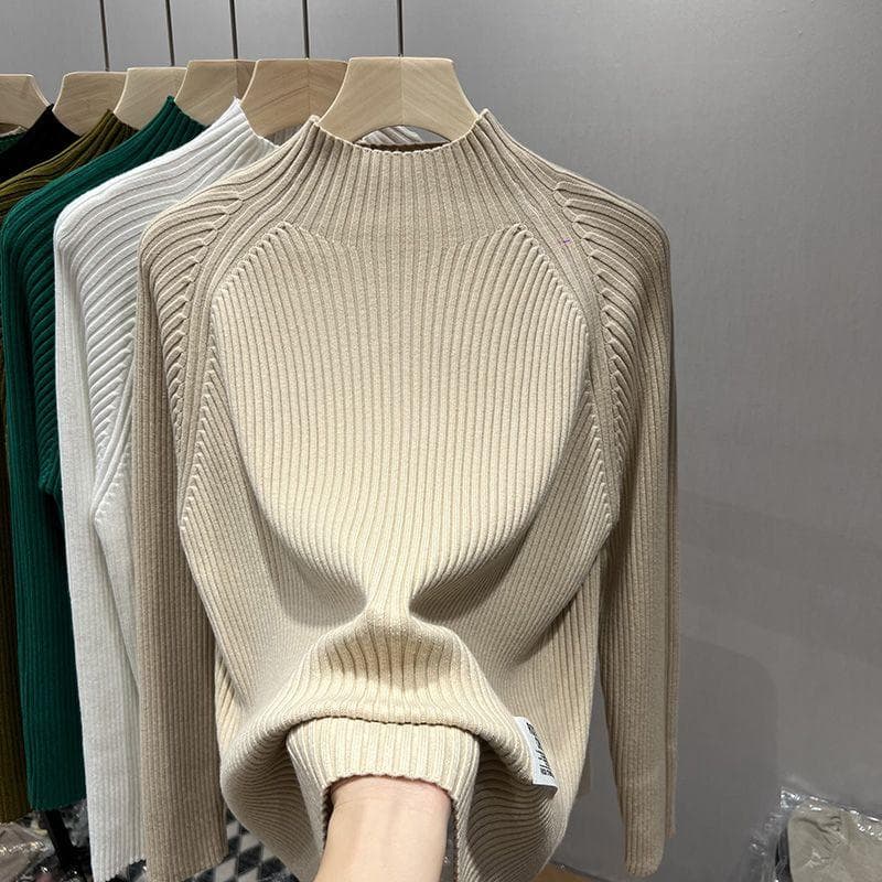 Half High Collar Base Sweater Women's Winter Loose Fitting Inner Knit Sweater Top 4XL apricot