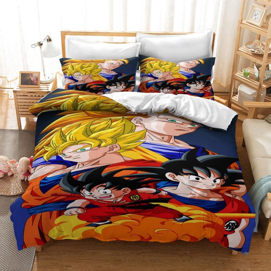 Anime Dragon-Ball Bedding Set,Anime 3D Dragon Duvet Cover,Duvet Comforter Quilt Cover Set Super Saiyan Bedding Set 135x200cm 2pcs