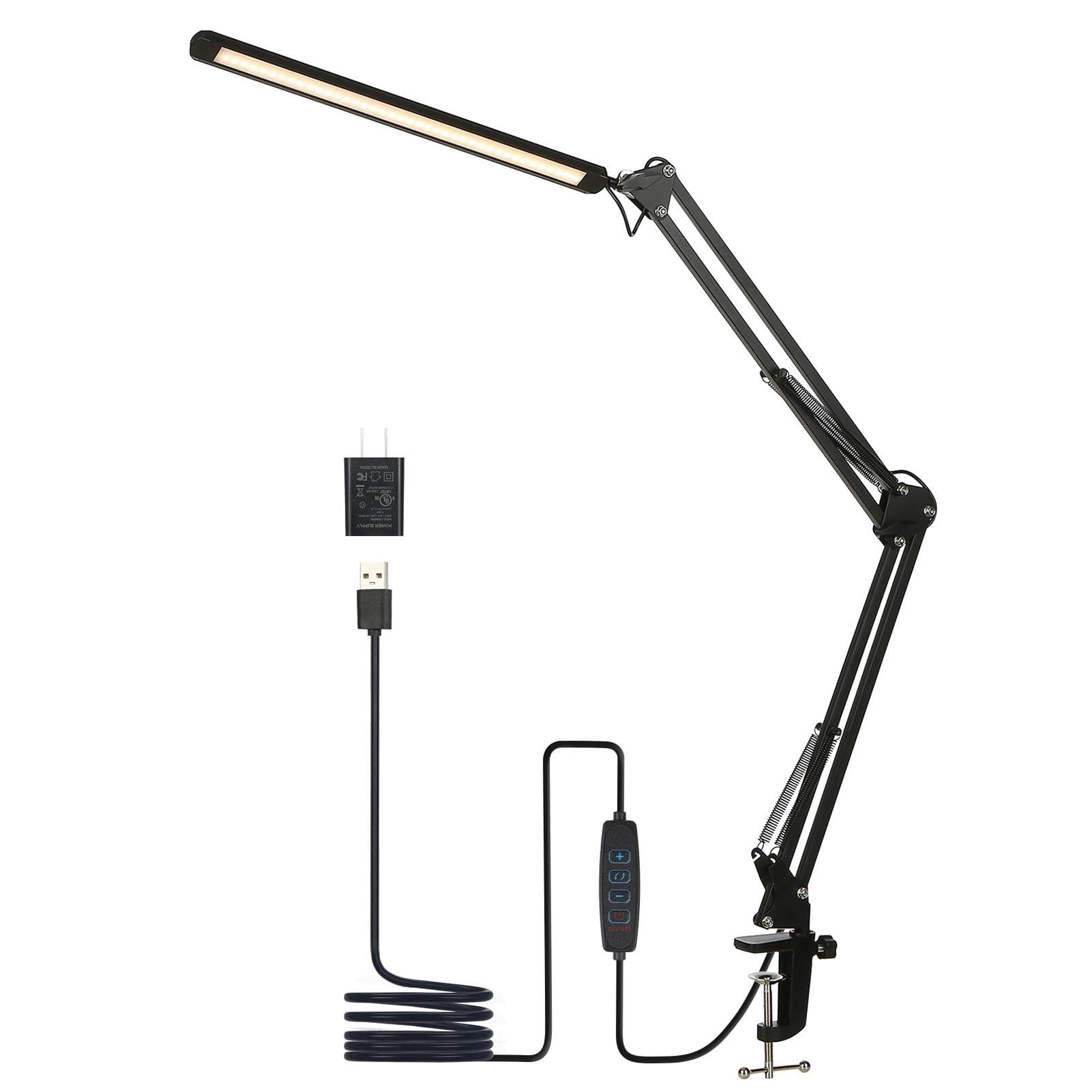 LEDs Desk Lamp with Clamp EyeCaring Dimmable Reading Light 3 Color Modes & 10 Brightness black