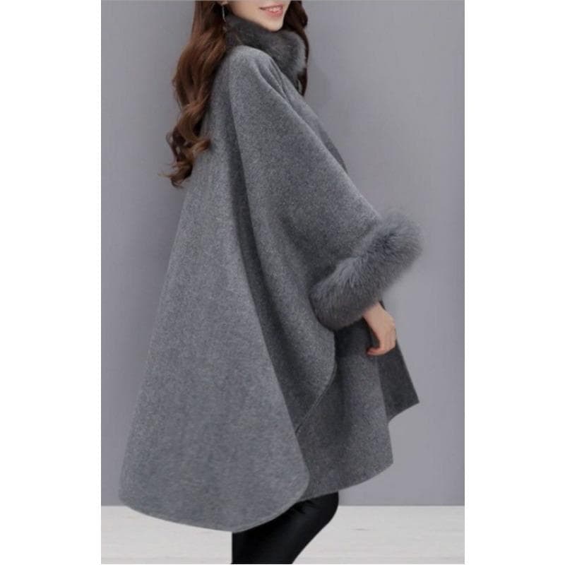 Big Rabbit Fur Collar Mid-length Woolen Coat Temperament Cloak Shawl Woolen Large Size Coat for Women M