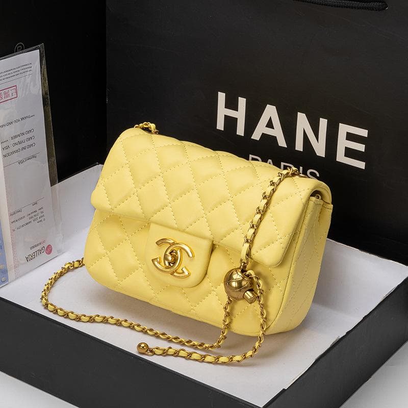 New stylish retro-inspired quilted chain bag, small gold ball shoulder/crossbody bag