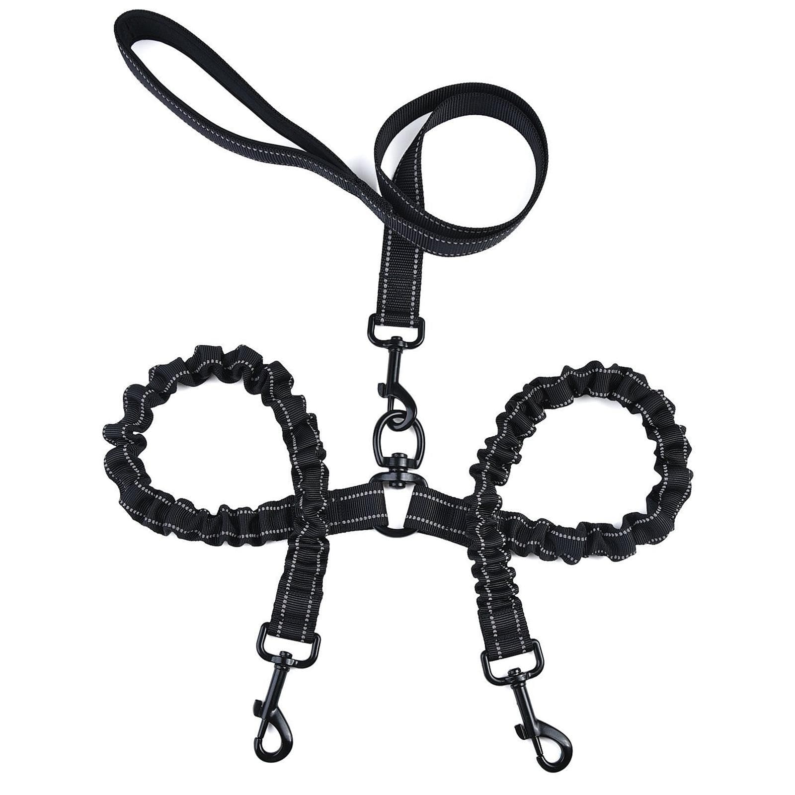 One Tow Two Leash 2 Dog Rope Elastic Cushion Dog Leash Dog Walking Leash Dog Belt Double Lead black
