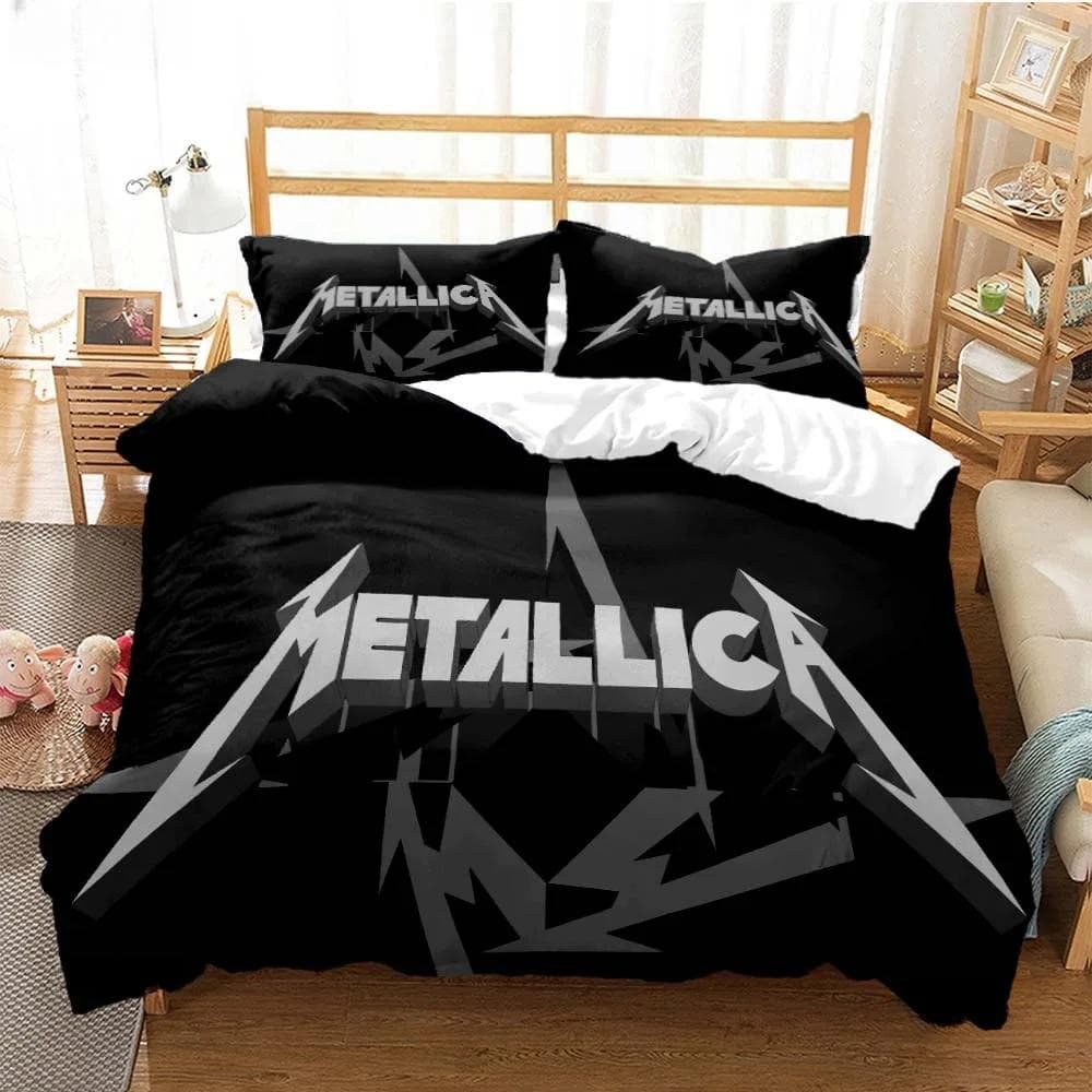 Metal Music Band M-Metallica Bedding Set Single Twin Full Queen King Size Bed Set Adult Kid Bedroom Duvet cover Set Home Textile AU Single 140x210cm