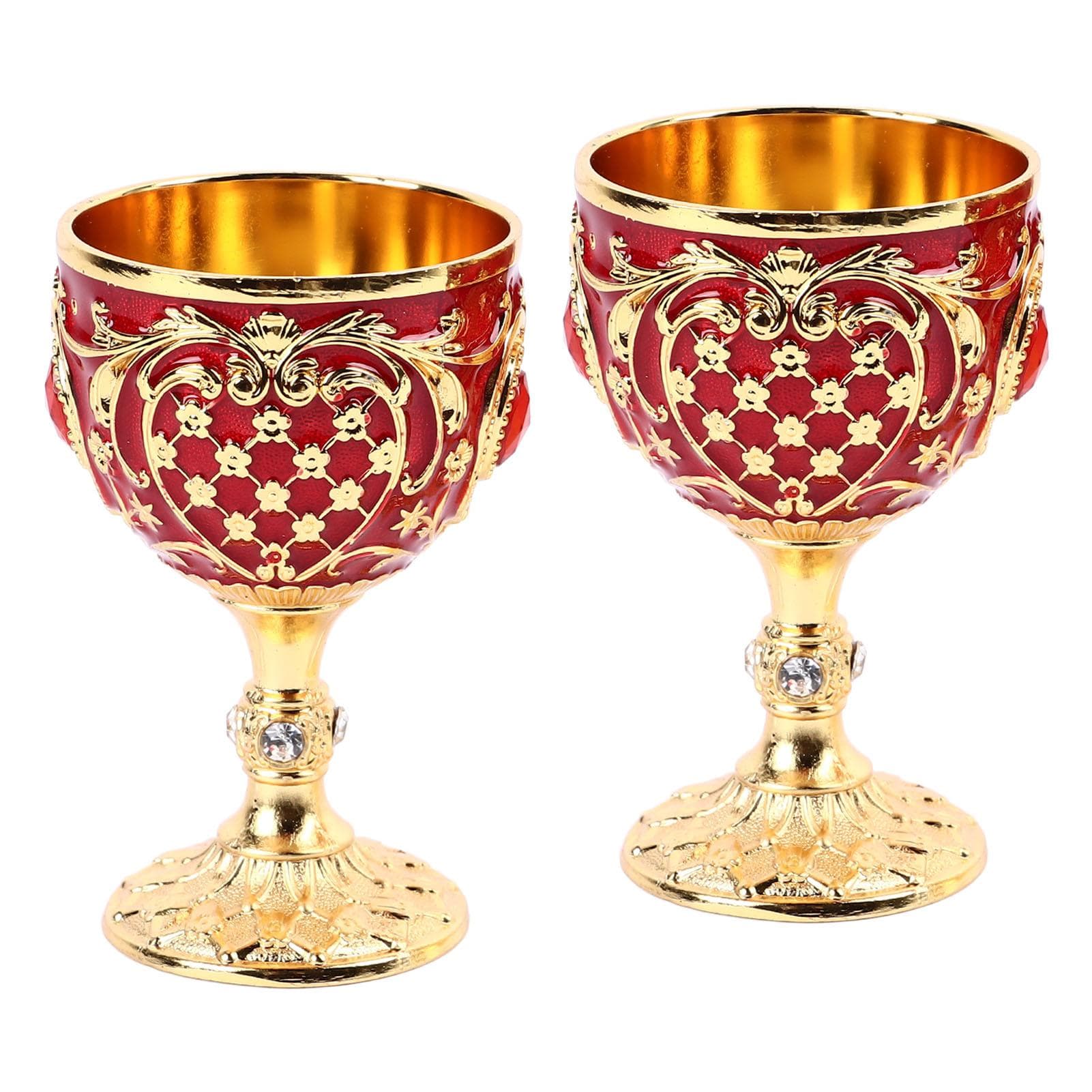 Vintage Wine Glass Zinc Alloy Elegant Decorative Retro Stemmed Glasses for Home Bar Party 2pcs Gold