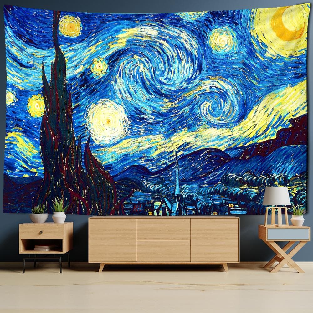 Tapestry Famous Van Gogh Print Blanket Wall Hanging Star Moon Night Tapestry Decorative Blanket Fabric Bedroom 200x150cm Large 320x182CM