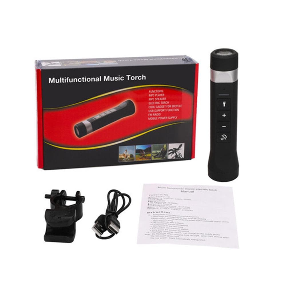 Outdoor Wireless BT Speaker Portable Bicycle Speaker with LED Flashlight 1200mAh Power Bank black
