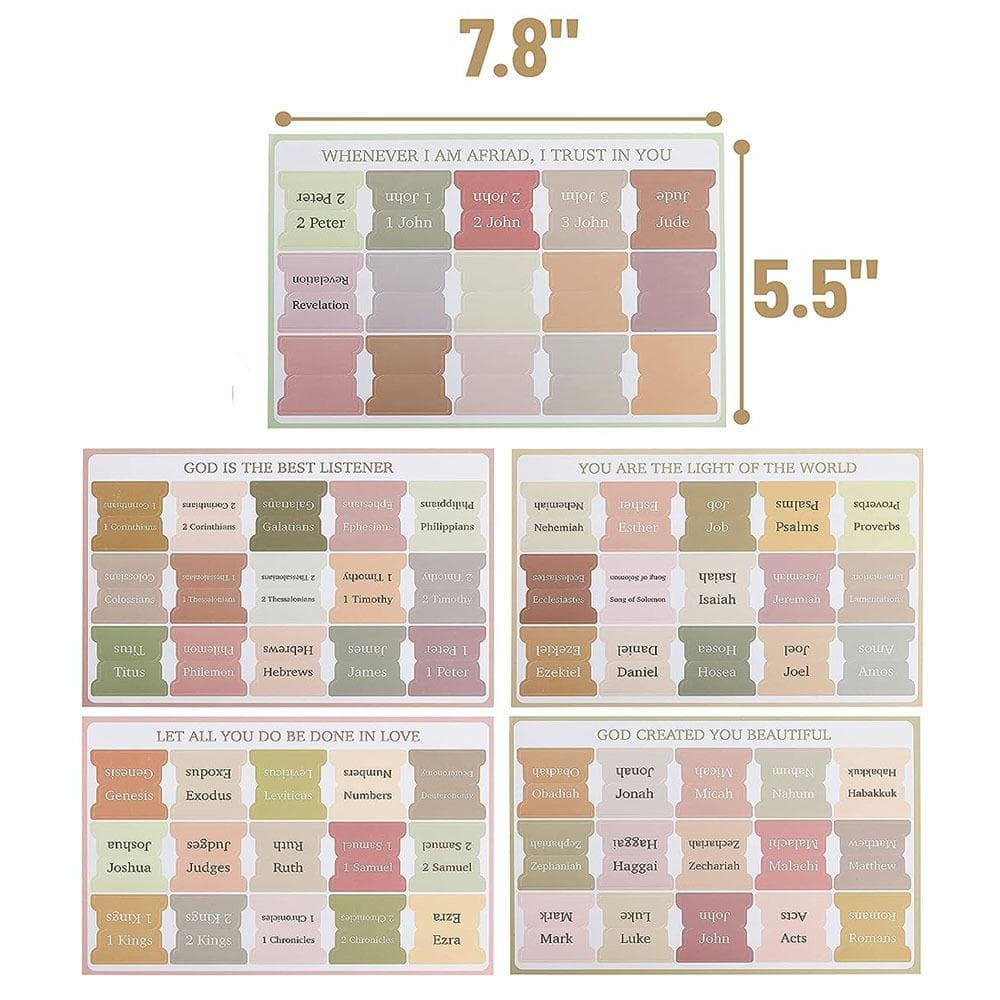 5 Sheet Bible Index Label Sticker Bookmark Stickers Easy Read Bible Book Tabs Large Print Laminated Bible Tabs for Study Reading