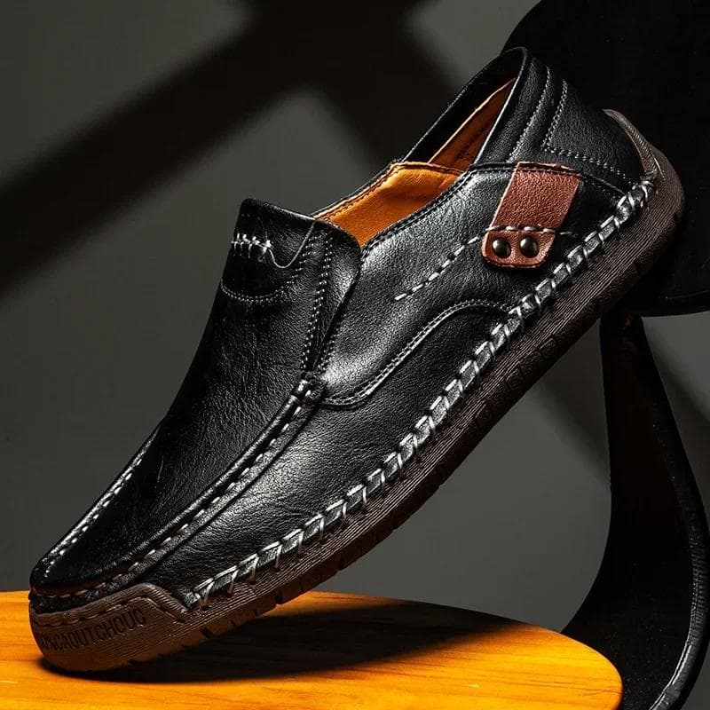 2024 Genuine Leather Men Handmade Casual Shoes Luxury Brand Men Loafers Breathable Slip on Italian Driving Shoe Chaussure Homme 44 black