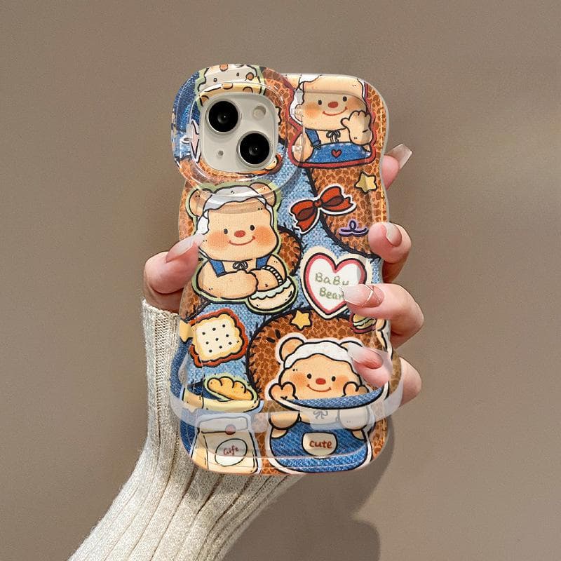 Denim Butter Bear Lanyard for Apple 16PRO Mobile Case IPhone 15 Invisible Double Bracket 14 Silicone X Redmi K40/K40 Pro