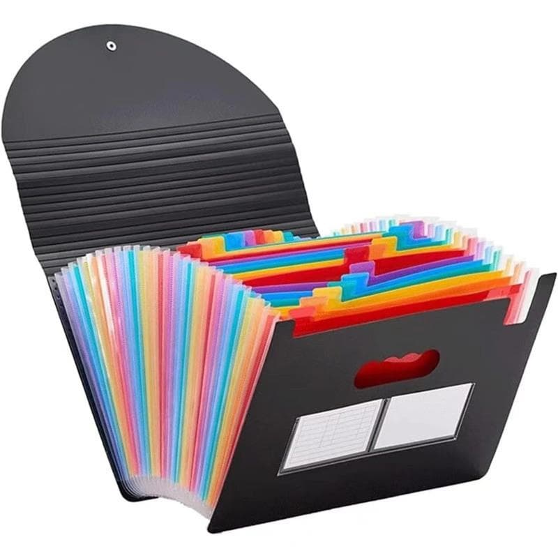 13/25 Pockets Accordian File Folder Expanding File Organizer Filing Box Portable Colorful Paper Bill Receipt Document Holder 25 grids black