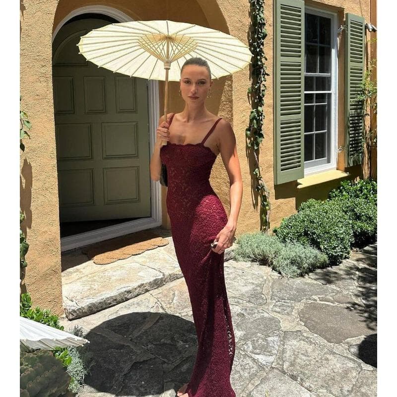 New Summer Women's Fashion One-length Neck Sexy Perspective Lace Slim Dress Dress M