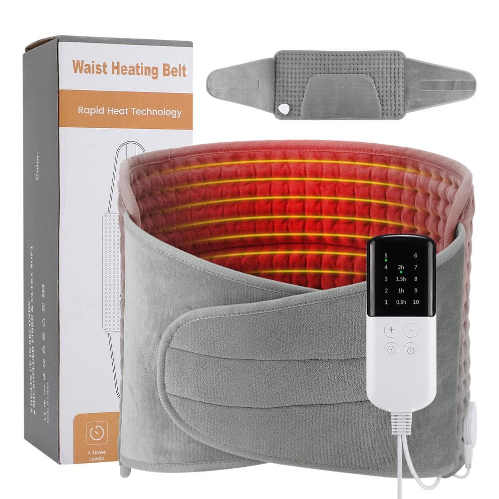 Electric Heating Waist Belt 10 Level Temperature Adjustable Back Support Lumbar Pad for Pain Relief and Warmth EU Plug(220V-240V) grey