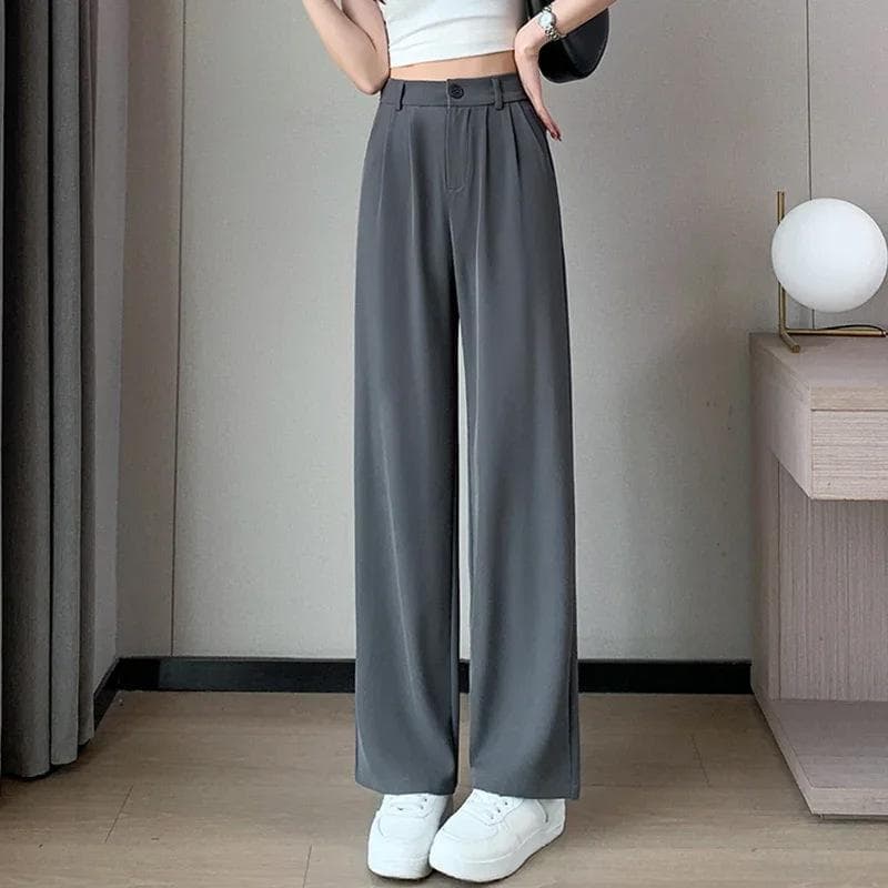 Fashion Drape Casual Pants Women's Summer, Spring and Autumn High Waist Loose and Thin New Straight Wide-leg Trousers 5XL gray