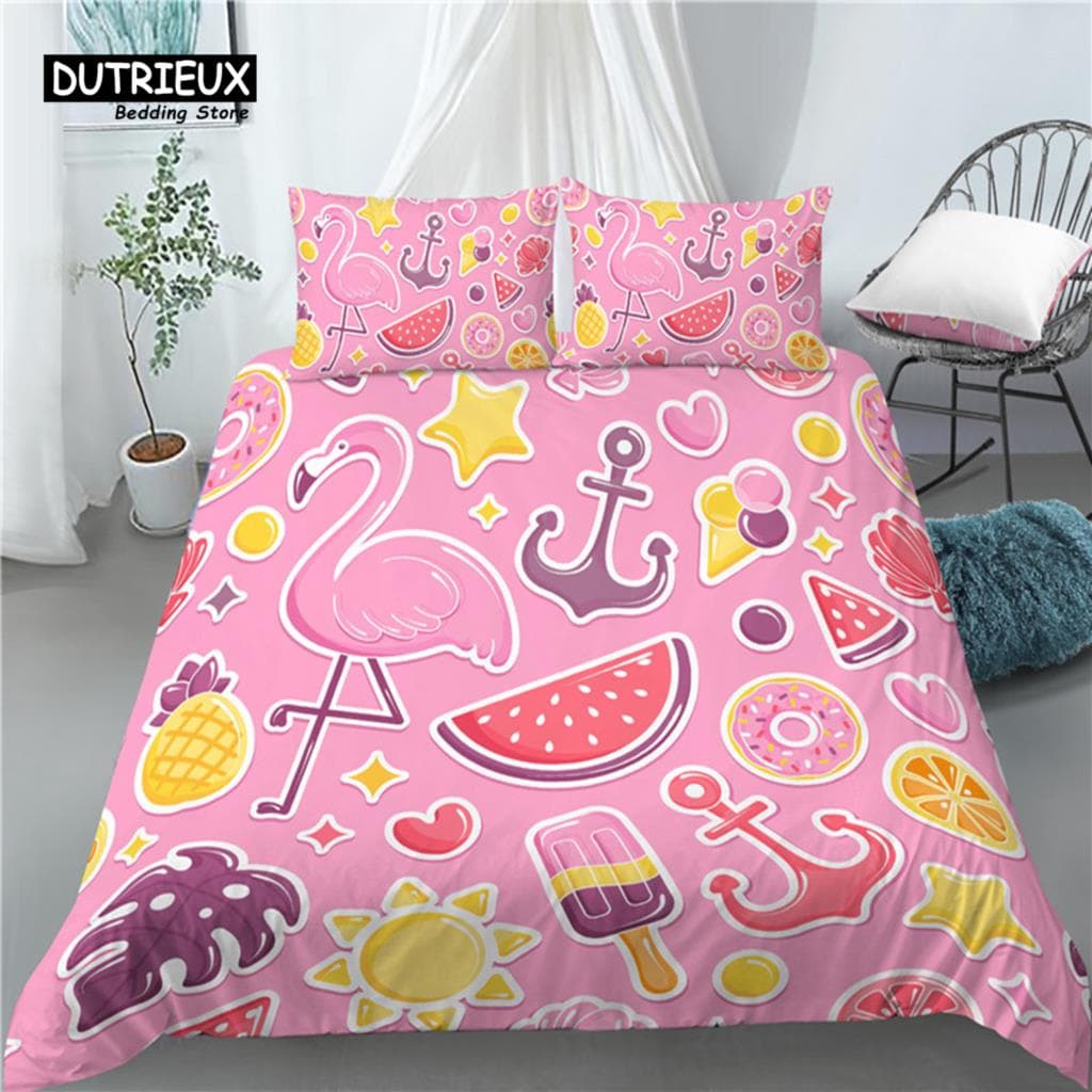 Luxury 3D Flamingo Print Bedding Sets  Comfortable Duvet Cover and Pillowcases in EU/US/AU Sizes EU single(135x200cm)