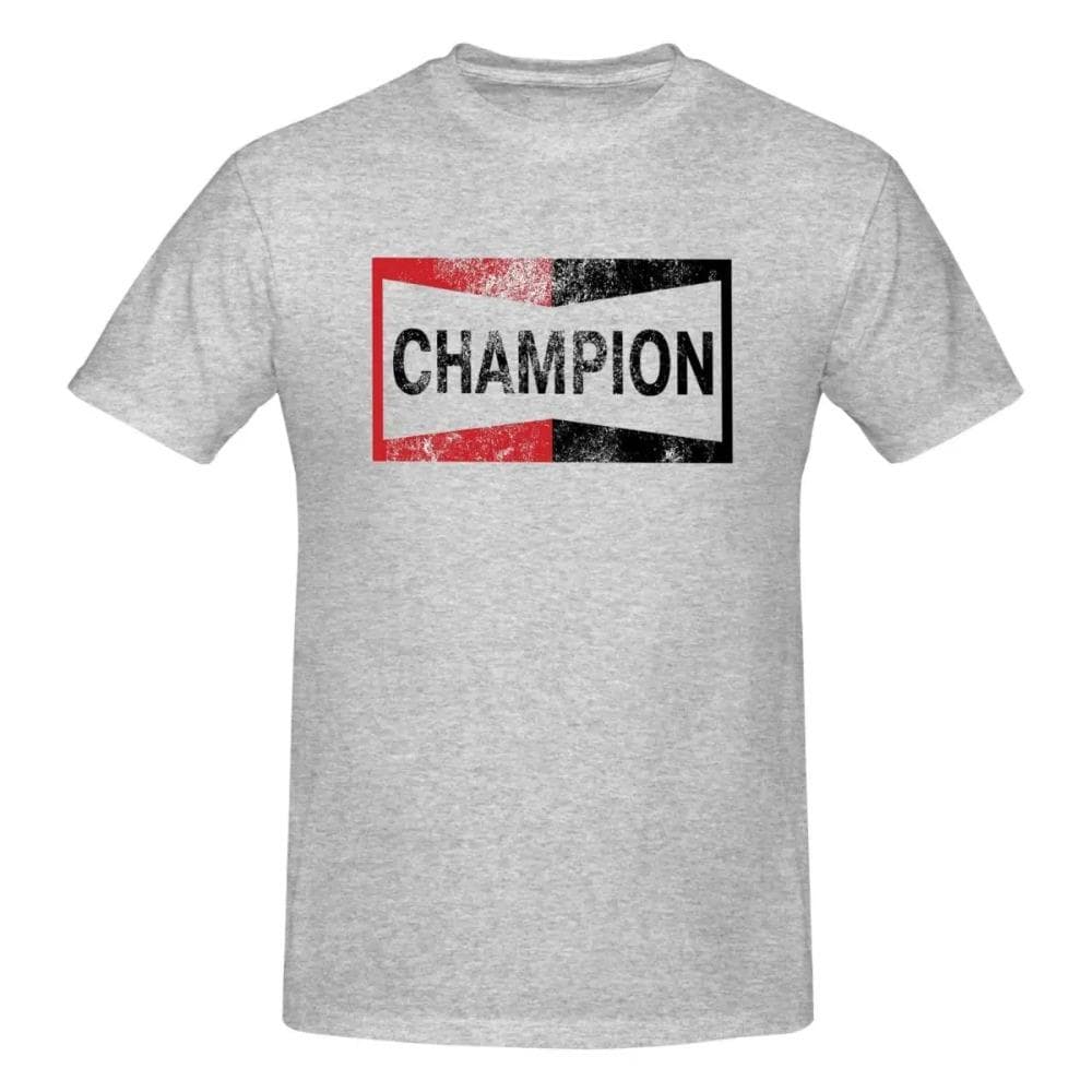 Round neck cotton short sleeved T-shirt with retro champion logo L light grey