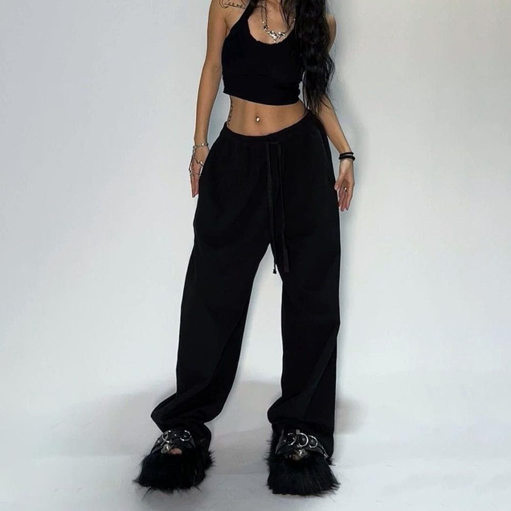 High Street Trend Casual Pants Women's New Loose Retro Straight Versatile Wide Leg Pants XXL black