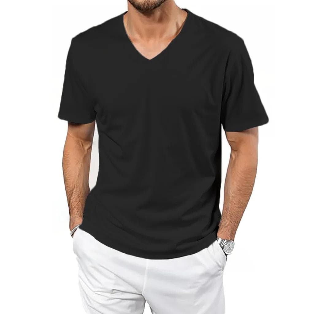 Summer New T-shirt for Men Ice Silk Cool Feeling V-neck T-shirt Quick Drying Lightweight V-neck Breathable Casual Tops XXL black