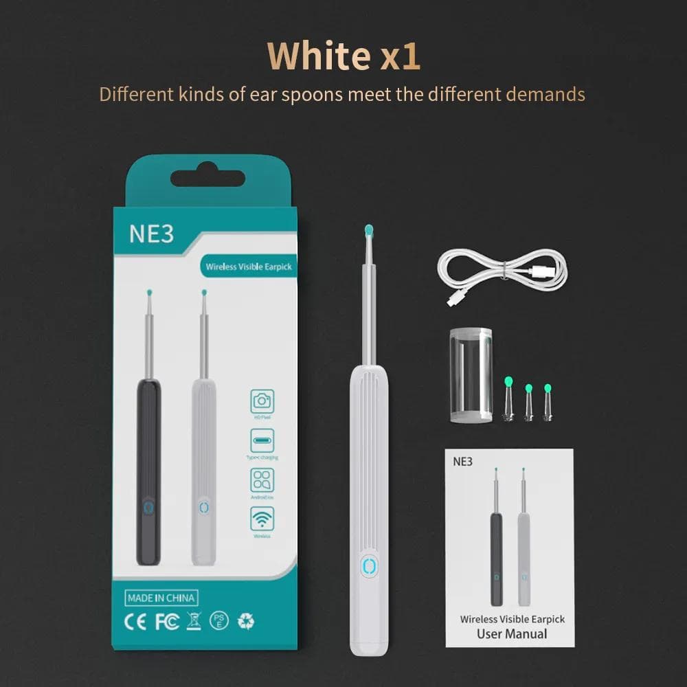 NE3 Ear Cleaner with Camera &LED Light Wireless HD Visible Ear Pick High Precision Ear Wax Removal Tool Smart Ear Cleaning Kit white