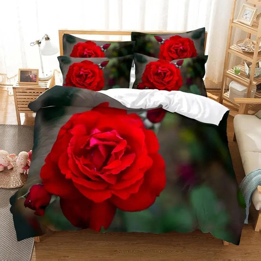 Red Rose Bedding Set QuiltDuvet Cover Pillow Case 3D HD Double Full King Queen Twin Single 32PCS Polyester Comforter Cover 70x133cm 2pcs